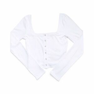 Fashion Nova White Button-Down Long Sleeve Top